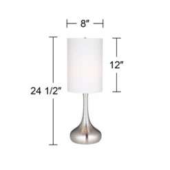 360 Lighting Modern Table Lamp 24.5" High Brushed Steel Droplet White Cylinder Shade For Living Room Family Bedroom Bedside Nightstand -Floor Lamps Store GUEST 0438f6ac f354 4600 896e 03d59e3dbad7