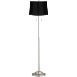 360 Lighting Abba Modern Floor Lamp Standing 66" Tall Brushed Nickel Silver Black Satin Tapered Drum Shade For Living Room Bedroom Office House Home