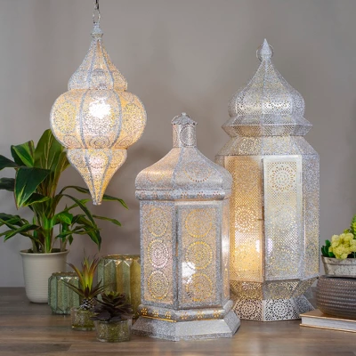Northlight 29.5" White And Gold Moroccan Style Lantern Floor Lamp 1 Northlight 29.5" White And Gold Moroccan Style Lantern Floor Lamp