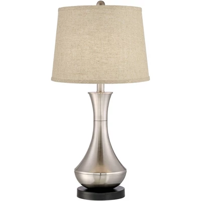 360 Lighting Simon Modern Table Lamps 25 1/2" High Set Of 2 Brushed Nickel With USB Charging Port Burlap Fabric Drum Shade For Bedroom Bedside Desk 3 360 Lighting Simon Modern Table Lamps 25 1/2" High Set Of 2 Brushed Nickel With USB Charging Port Burlap Fabric Drum Shade For Bedroom Bedside Desk - Image 3