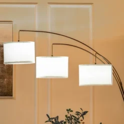 HOMCOM Arc Floor Lamp With 3 Hanging Drum Shape Lampshade, Flexible Steel Pole And Marble Round Base, Black/White -Floor Lamps Store GUEST 07a8dccc be8b 44fa 96da 5e1cfcb0b525