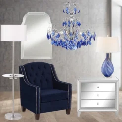 Vienna Full Spectrum Alpine Chrome Chandelier 26" Wide French Blue Crystal 6-Light Fixture For Dining Room House Foyer Kitchen Island Entryway Bedroom -Floor Lamps Store GUEST 0821f18e 5bcb 4a44 b2b0 9d10af96b9ab