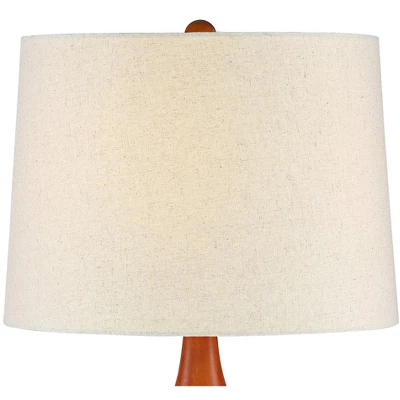 360 Lighting Brice Modern Mid Century Accent Table Lamp 23" High Ivory Ceramic Wood Neck Off White Drum Shade For Bedroom Living Room Bedside Office 3 360 Lighting Brice Modern Mid Century Accent Table Lamp 23" High Ivory Ceramic Wood Neck Off White Drum Shade For Bedroom Living Room Bedside Office - Image 3