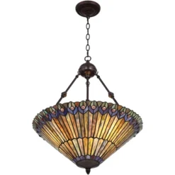 Robert Louis Tiffany Bronze Pendant Chandelier 20" Wide Rustic Peacock Stained Art Glass 3-Light Fixture For Dining Room House Kitchen Island Entryway -Floor Lamps Store GUEST 0a3519d1 decd 4af9 a56f 630be40a6a10