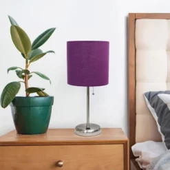19.5" Bedside USB Port Feature Metal Table Desk Lamp Brushed Steel With Purple Fabric Shade - Creekwood Home -Floor Lamps Store GUEST 0b8e1185 f95d 4ddb 967d c66bb4be1b06