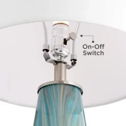 Possini Euro Design Jaime Coastal Table Lamp With Round White Marble Riser 26" High Blue Gray Drum Shade For Bedroom Living Room Office House Home -Floor Lamps Store GUEST 0c1e88c5 ff7c 4a2c b8b4 990c3afc75b9