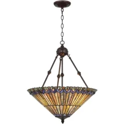 Robert Louis Tiffany Bronze Pendant Chandelier 20" Wide Rustic Peacock Stained Art Glass 3-Light Fixture For Dining Room House Kitchen Island Entryway -Floor Lamps Store GUEST 0c945214 e9f8 479d bee3 af485507f505