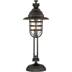 Franklin Iron Works Knox Industrial Desk Lamp 24" High Oil Rubbed Bronze LED Cage Glass Shade For Bedroom Living Room Bedside Nightstand Office House -Floor Lamps Store GUEST 0d0db14f 0a44 4c52 8647 77447b3b044a