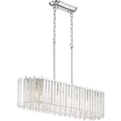 Possini Euro Design Mirabell Chrome Linear Island Pendant Chandelier 34" Wide Modern LED Clear Glass Crystal 6-Light Fixture For Dining Room Kitchen -Floor Lamps Store GUEST 0db60cb6 a66c 4310 8746 b700815dd869