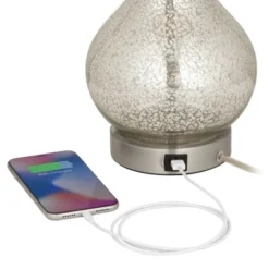 360 Lighting Ledger Modern Accent Table Lamps 21 3/4" High Set Of 2 Mercury Glass With USB Charging Port Table Top Dimmers Off-White Shade For Desk -Floor Lamps Store GUEST 10ca657e e857 4f0a abd9 0f6d86bf3c4b