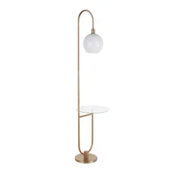 Trombone Contemporary/Glam Floor Lamp With Metal And Glass Shelf Gold (Includes LED Light Bulb) - LumiSource -Floor Lamps Store GUEST 13309f88 1490 4452 8098 398b43979dcd