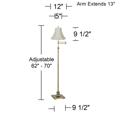 360 Lighting Traditional Swing Arm Floor Lamp 70" Tall Antique Brass Imperial Scalloped Creme Fabric Bell Shade For Living Room Reading 2 360 Lighting Traditional Swing Arm Floor Lamp 70" Tall Antique Brass Imperial Scalloped Creme Fabric Bell Shade For Living Room Reading - Image 2