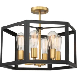 Possini Euro Design Beni Industrial Modern Farmhouse Ceiling Light Semi Flush Mount Fixture 20" Wide Antique Bronze Gold 6-Light For Bedroom Kitchen -Floor Lamps Store GUEST 13e6329f 2ffd 4121 ac98 269122ae9c7c