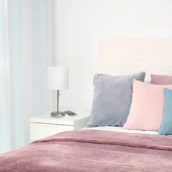 19.5" Bedside USB Port Feature Metal Table Desk Lamp Brushed Steel With White Fabric Shade - Creekwood Home -Floor Lamps Store GUEST 14ff0011 8feb 4174 9e33 14d12bac0ec6