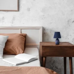 9.45" Petite Ceramic Oblong Bedside Table Desk Lamp With Matching Tapered Drum Shade Blue - Creekwood Home -Floor Lamps Store GUEST 16bcee2f 65a7 49c2 b5aa 88b89dc935bb