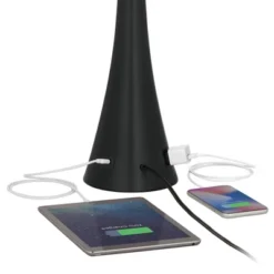 360 Lighting Karl Modern Table Lamps 28 1/4" Tall Set Of 2 Black Metal With USB And AC Power Outlet In Base White Drum Shade For Bedroom Living Room -Floor Lamps Store GUEST 17869fb3 d379 4e69 b4aa 3d43a4efde45