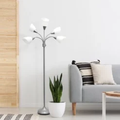 67" Contemporary Multi 5-Head Adjustable Gooseneck Floor Lamp With Shades White - Simple Designs -Floor Lamps Store GUEST 18f36805 6ea8 45ee 970b 0b012de404a4
