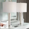 360 Lighting Geoff Modern Table Lamps 26" High Set Of 2 Brushed Nickel With USB Charging Port Table Top Dimmers White Drum Shade For Living Room Desk