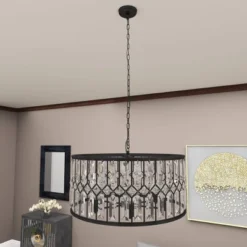Metal Crystal Embellishments 6 Light Chandelier With Link Style Chain Black - Olivia & May -Floor Lamps Store GUEST 218d9ef8 ee4e 4035 9c19 f1e10499c650