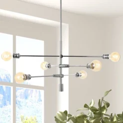 36" 6-Light Atlas Modern Vintage Iron Arm-Adjustable LED Chandelier Chrome - JONATHAN Y -Floor Lamps Store GUEST 21f3b3cb 57b2 4698 93a7 02daaaae30bb