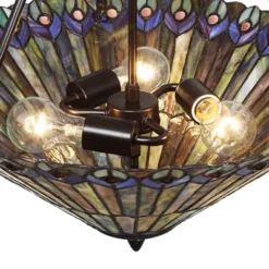 Robert Louis Tiffany Bronze Pendant Chandelier 20" Wide Rustic Peacock Stained Art Glass 3-Light Fixture For Dining Room House Kitchen Island Entryway -Floor Lamps Store GUEST 223bdd4f 4482 4255 8620 2963cc7ec347