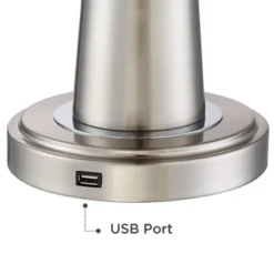 360 Lighting Karla Modern Table Lamps 25" High Set Of 2 Brushed Steel Column With USB Charging Port White Fabric Shade For Bedroom Living Room Desk -Floor Lamps Store GUEST 23e5d086 cf02 42e8 a68f 508b548a38d1