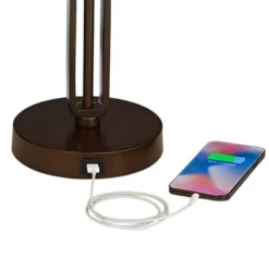 Franklin Iron Works Samuel Industrial Desk Lamp 20" High Rubbed Bronze With USB Charging Port Natural Mica Shade For Bedroom Living Room Bedside Desk -Floor Lamps Store GUEST 246fcc53 8bd8 425c 987c 547c4f34158a