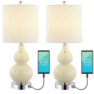 (Set Of 2) 22" Cora Classic Vintage Glass LED Table Lamp With USB Charging Port (Includes LED Light Bulb) - JONATHAN Y 9 (Set Of 2) 22" Cora Classic Vintage Glass LED Table Lamp With USB Charging Port (Includes LED Light Bulb) - JONATHAN Y - Image 9