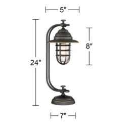 Franklin Iron Works Knox Industrial Desk Lamp 24" High Oil Rubbed Bronze LED Cage Glass Shade For Bedroom Living Room Bedside Nightstand Office House -Floor Lamps Store GUEST 29b03b02 deed 4eff 902c 687899a5a4b5