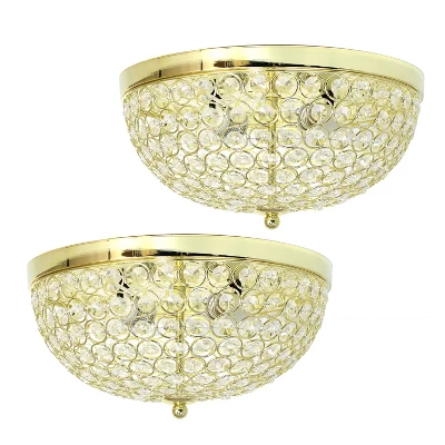 2pk 2-Light Crystal Glam Flush Mount Pendants Gold - Lalia Home 2 2pk 2-Light Crystal Glam Flush Mount Pendants Gold - Lalia Home - Image 2