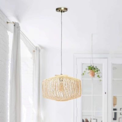 Circular Rattan Pendant Light Beige - Lalia Home 2 Circular Rattan Pendant Light Beige - Lalia Home - Image 2