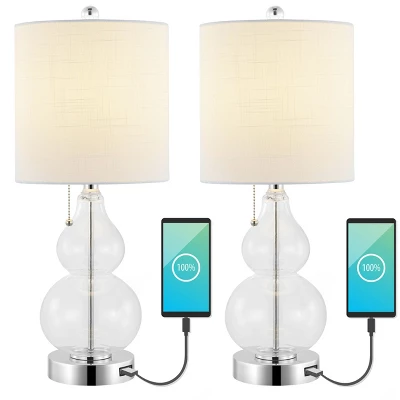 (Set Of 2) 22" Cora Classic Vintage Glass LED Table Lamp With USB Charging Port (Includes LED Light Bulb) - JONATHAN Y 8 (Set Of 2) 22" Cora Classic Vintage Glass LED Table Lamp With USB Charging Port (Includes LED Light Bulb) - JONATHAN Y - Image 8