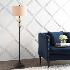 60" Glass/Metal January Floor Lamp (Includes LED Light Bulb) Black - JONATHAN Y