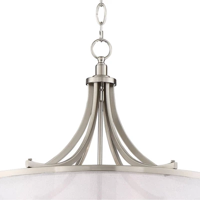 Possini Euro Design Nor Brushed Nickel Pendant Chandelier 23" Wide Modern Double White Organza Shade 6-Light Fixture For Dining Room Kitchen Island 3 Possini Euro Design Nor Brushed Nickel Pendant Chandelier 23" Wide Modern Double White Organza Shade 6-Light Fixture For Dining Room Kitchen Island - Image 3