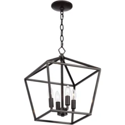Franklin Iron Works Queluz Bronze Pendant Chandelier 13" Wide Industrial Rustic Geometric Cage 4-Light Fixture For Dining Room House Kitchen Island -Floor Lamps Store GUEST 30476a57 5234 4dea 93f6 4b3159096987
