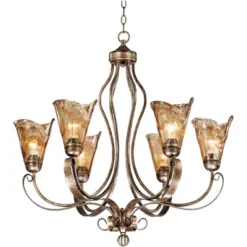 Franklin Iron Works Amber Scroll Golden Bronze Large Chandelier 31 1/2" Wide Rustic Art Glass 6-Light Fixture For Dining Room House Kitchen Island -Floor Lamps Store GUEST 310b8e86 9210 4620 b9c5 73623681b104