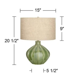 360 Lighting Gordy Modern Accent Table Lamp Handcrafted 20 1/2" High Ribbed Green Ceramic Oatmeal Fabric Drum Shade For Bedroom Living Room Bedside -Floor Lamps Store GUEST 32580611 223c 4b4a 8385 930bb02223e5