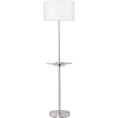 360 Lighting Caper Modern Floor Lamp With Tray Table 60 1/2" Tall Brushed Nickel USB And AC Power Outlet Off White Fabric Drum Shade For Living Room 7 360 Lighting Caper Modern Floor Lamp With Tray Table 60 1/2" Tall Brushed Nickel USB And AC Power Outlet Off White Fabric Drum Shade For Living Room - Image 7