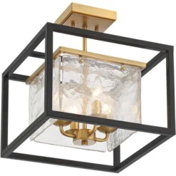 Possini Euro Design Liston Modern Ceiling Light Semi Flush Mount Fixture 14" Wide Black Brass 4-Light Ice Glass Panels For Bedroom Kitchen Living Room -Floor Lamps Store GUEST 3652380e 68b9 4c64 908c 0a022ee464fe