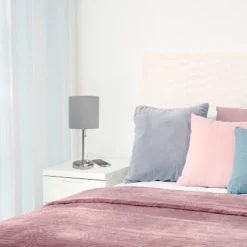 19.5" Bedside USB Port Feature Metal Table Desk Lamp Brushed Steel With Gray Fabric Shade - Creekwood Home -Floor Lamps Store GUEST 38cc2368 e372 469d a053 520542985923