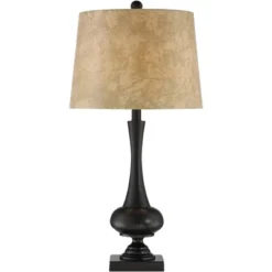 Franklin Iron Works Ross Rustic Farmhouse Table Lamps 27" Tall Set Of 2 Bronze With USB Charging Port Faux Leather Drum Shade For Living Room Desk -Floor Lamps Store GUEST 3ccbb142 9a46 4318 9470 834bc7273bd2