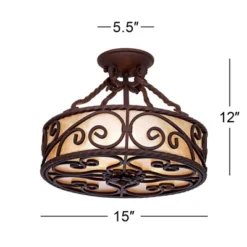 John Timberland Natural Mica Rustic Ceiling Light Semi Flush Mount Fixture 15" Wide Deep Walnut Scroll 3-Light Drum Shade For Bedroom Living Room Home -Floor Lamps Store GUEST 3e64d51b c362 4a10 80be 0f335fd2389e