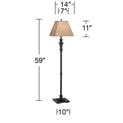 Regency Hill Traditional Floor Lamp 59" Tall Italian Bronze Taupe Faux Silk Square Hardback Shade For Living Room Reading Bedroom Office 6 Regency Hill Traditional Floor Lamp 59" Tall Italian Bronze Taupe Faux Silk Square Hardback Shade For Living Room Reading Bedroom Office - Image 6