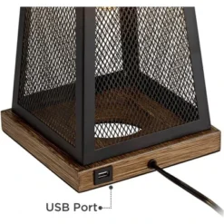 Franklin Iron Works Barris Industrial Table Lamp 26 3/4" High Metal Mesh With Nightlight LED USB Charging Port Burlap Shade For Living Room House Desk -Floor Lamps Store GUEST 3ee9bd77 7b22 4ca6 81fc 2f2e0208731f