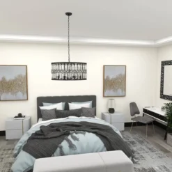 Metal Crystal Embellishments 6 Light Chandelier With Link Style Chain Black - Olivia & May -Floor Lamps Store GUEST 3f111bb2 37c2 49bc 8daf 60012836132b