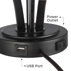 360 Lighting Heather Modern Accent Table Lamps Set Of 2 With Round Risers 22 1/2" High Iron USB And AC Power Outlet In Base Off White Glass For Desk -Floor Lamps Store GUEST 3f7aaec5 d80e 48c4 ab27 797cfc5d55bd