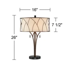 Franklin Iron Works Sydney Modern Mid Century Table Lamp 26" High Bronze With USB Charging Port Oatmeal Drum Shade For Bedroom Living Room Office Desk -Floor Lamps Store GUEST 3fe8986d 2e87 43f8 9d8d 975760feb8dc