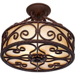 John Timberland Natural Mica Rustic Ceiling Light Semi Flush Mount Fixture 15" Wide Deep Walnut Scroll 3-Light Drum Shade For Bedroom Living Room Home -Floor Lamps Store GUEST 42c82c1f c5b0 424d 959c 9e3867cbc715