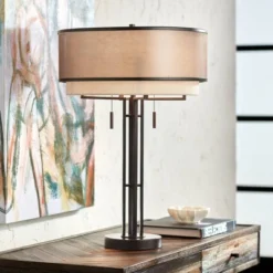 Franklin Iron Works Andes 27 1/2" Tall Industrial Table Lamps Set Of 2 Pull Chain Brown Oil Rubbed Bronze Finish Metal Double Shade Living Room -Floor Lamps Store GUEST 42d329d3 f328 4a29 9f9b 55bedcd0cf7b