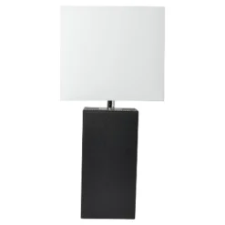 Leather Table Lamp With USB And Fabric Shade Black - Elegant Designs